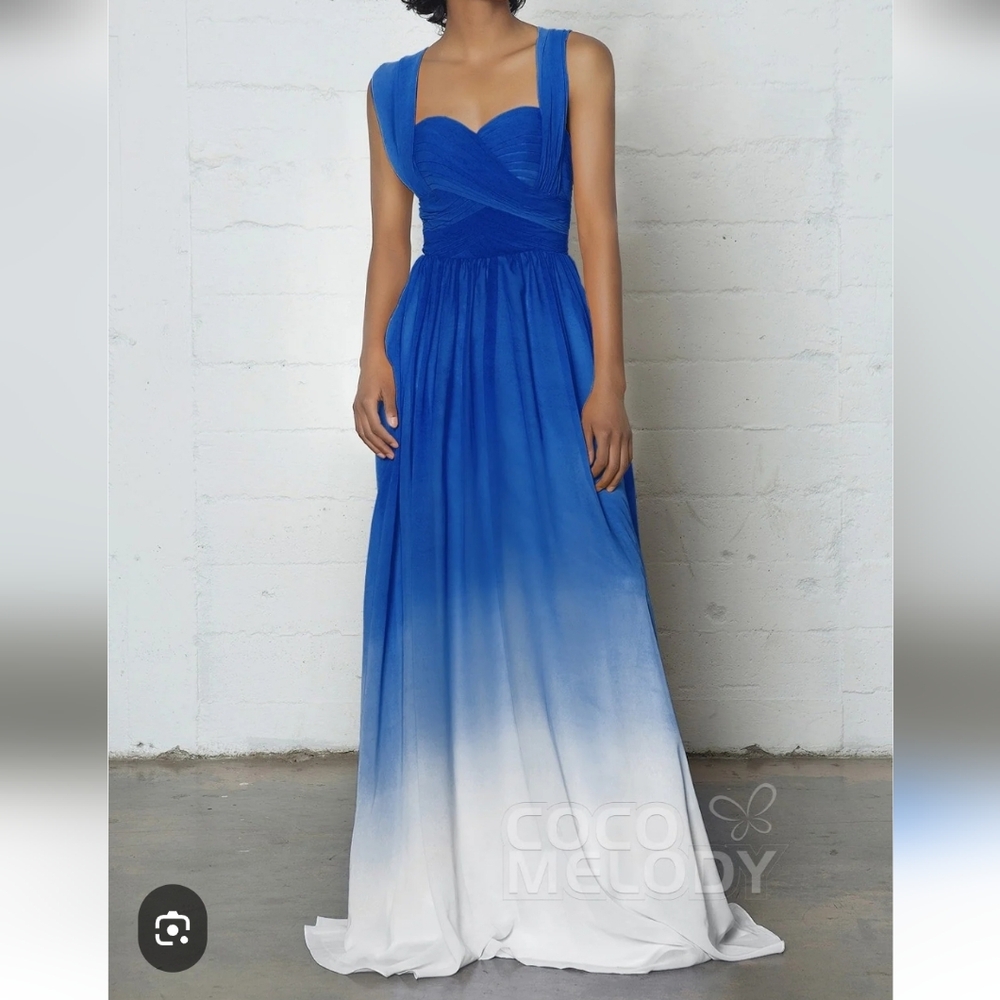 Cocomelody Sheath-Column Floor Length Chiffon Ombre Dress